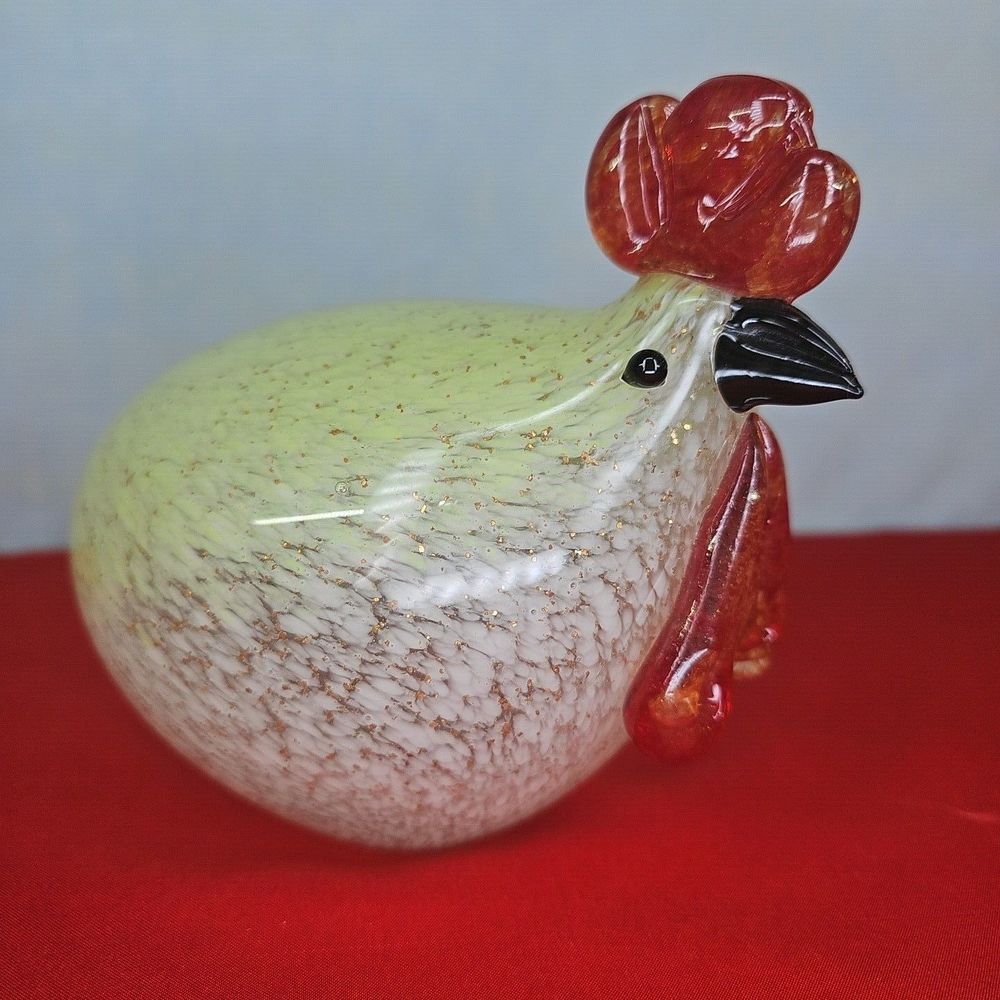 Chicken Hand Blown Rooster Figurine Speckled Hen Art Glass